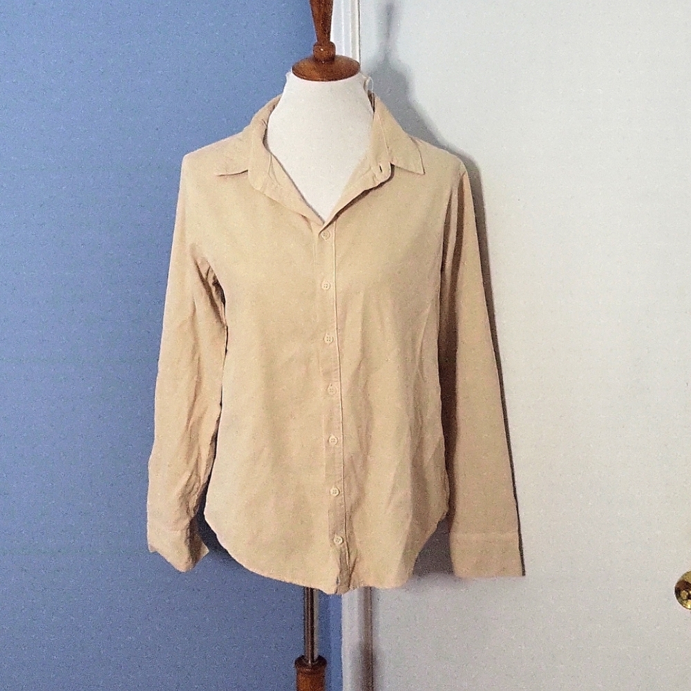 CP Shades Button Down Front Top Shirt Small Beige